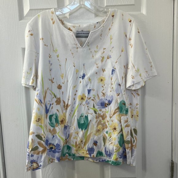 Alfred Dunner White & Colorful Floral Short Sleeve Embellished Top Sz PM - Picture 1 of 2
